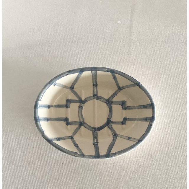 Ceramic Bamboo Fret Ceramic Bath Set, Light Blue, 4 Pieces For Sale - Image 7 of 7