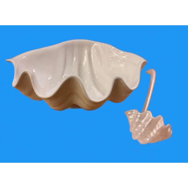 Ivory Mid Century Italian Porcelain Clamshell Punch Bowl With Ladle. For Sale - Image 8 of 11