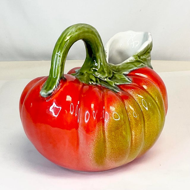 Ceramic 1980s Vintage Italian Majolica Trompe L’Oeil Ceramic Pumpkin Gourd Pitcher - Thanksgiving, Halloween For Sale - Image 7 of 9