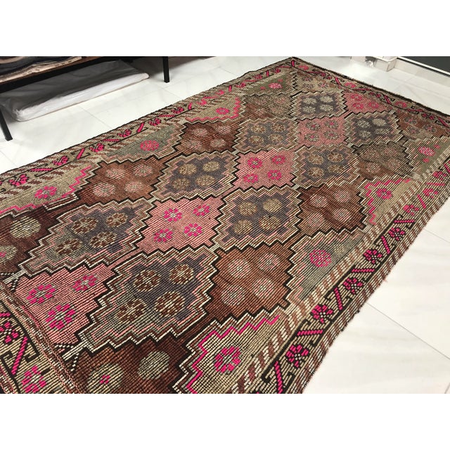 Textile 1960s Vintage Turkish Tribal Kilim Rug- 5′9″ × 10′2″ For Sale - Image 7 of 11