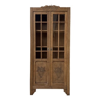 Parisian Art Deco Oak Display Cabinet, 1930s For Sale