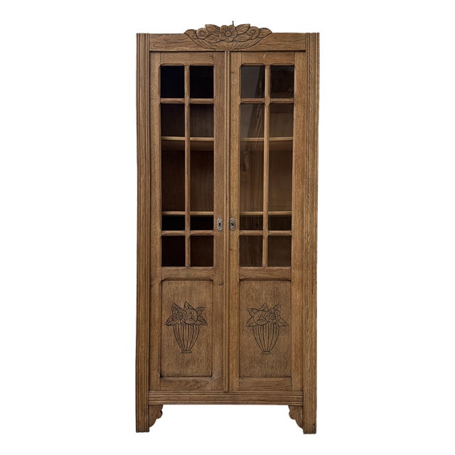 Parisian Art Deco Oak Display Cabinet, 1930s For Sale