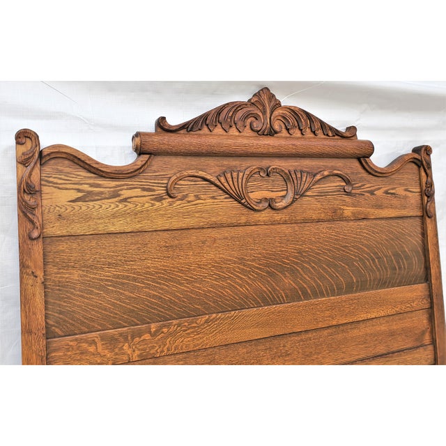 Antique Victorian American Tall Tiger Oak Bed Double or Queen Headboard
