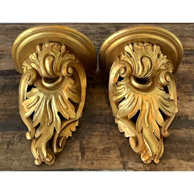 Vintage Rococo Gilt Tipped Brackets - A Pair For Sale - Image 10 of 12