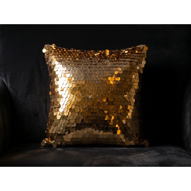Gold Paillette Sequin Cushion Cover For Sale - Image 4 of 12
