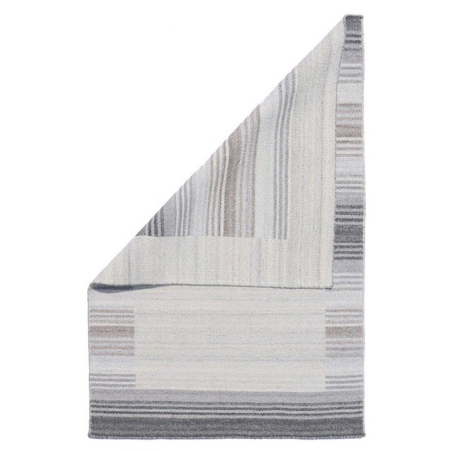 Gray 4x6 Gray Handwoven Wool Viscose Subtle Banding Geometric Modern Carpet Rug For Sale - Image 8 of 11