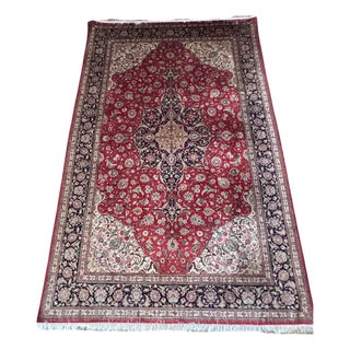 Vintage Hand-Knotted Qom Silk Oriental Rug, 1980s For Sale