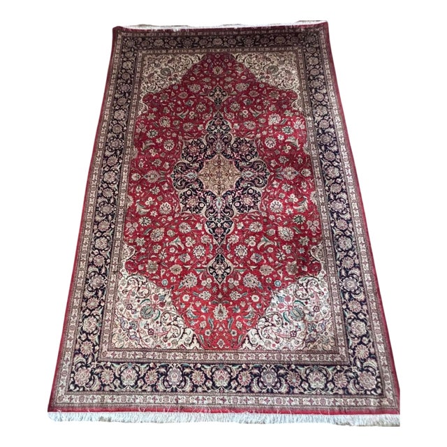 Vintage Hand-Knotted Qom Silk Oriental Rug, 1980s For Sale