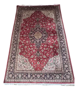 Vintage Hand-Knotted Qom Silk Oriental Rug, 1980s