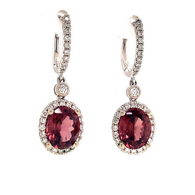 2010s Natural Tourmaline Rubellite Diamond Earrings 18k Gold 6.62 TCW Certified For Sale - Image 5 of 14