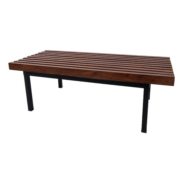 Low Italian Slatted Wooden Bench, 20th Century For Sale