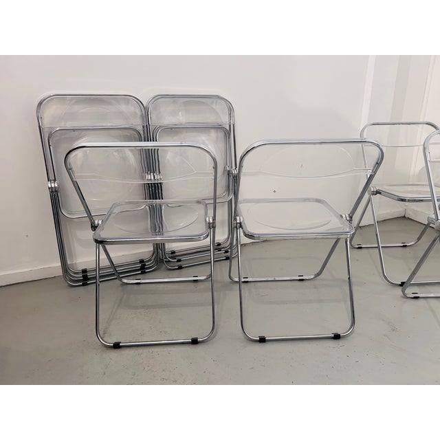 1960s Plia Set of 8 Lucite Chrome Italian Chairs for Castelli, 1970s MCM For Sale - Image 5 of 13