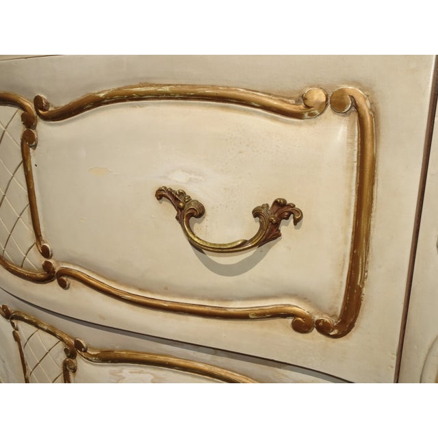 Vintage Tallboy Dresser French Country Off White With Gold Trim Chest of Drawers For Sale - Image 10 of 13