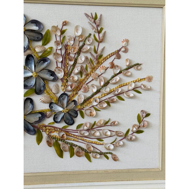Vintage Coastal Mixed Media Seashell Floral Wall Art in Painted Frame For Sale - Image 9 of 12