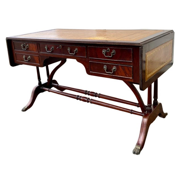 Vintage English Mahogany Desk with Extension, 1940s For Sale - Image 3 of 9