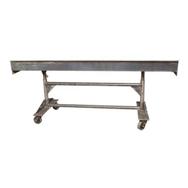 Mid 20th Century Industrial Steel Adjustable Height Rolling Desk For Sale - Image 6 of 6