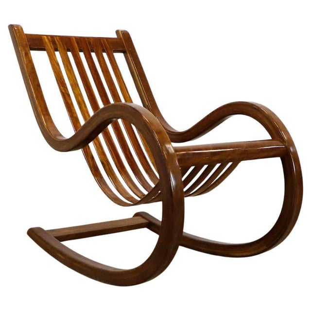 1970s Mexican Rocking Chair Made in Tropical Wood For Sale - Image 4 of 17