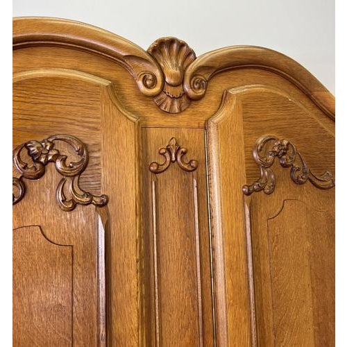 Brown Vintage French Louis XVI Style Carved 4-Door Armoire For Sale - Image 8 of 15
