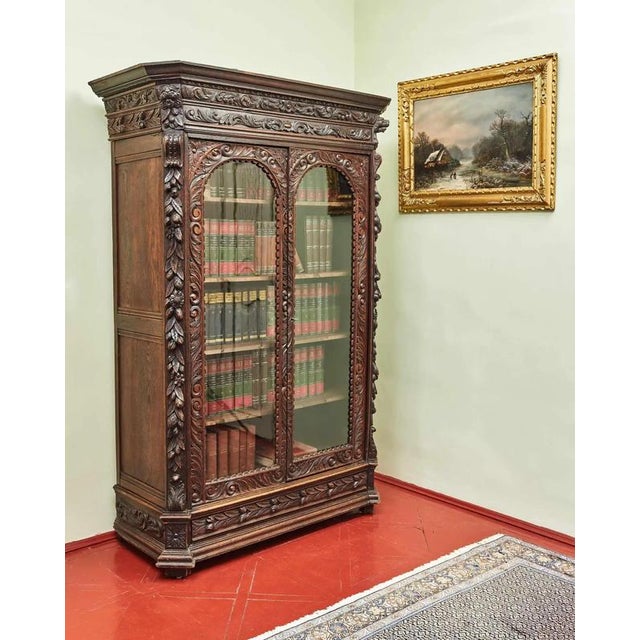 Neo-Renaissance Oak Bookcase For Sale - Image 9 of 11