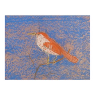 Vintage Folk Art Bird Pastel Drawing For Sale