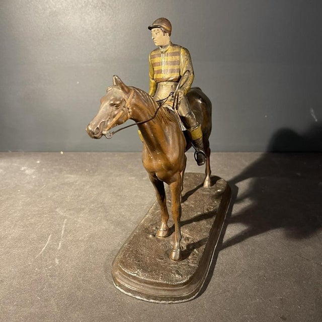 Equestrian Horse Jockey Statue in Polychrome, 1890s For Sale - Image 5 of 14