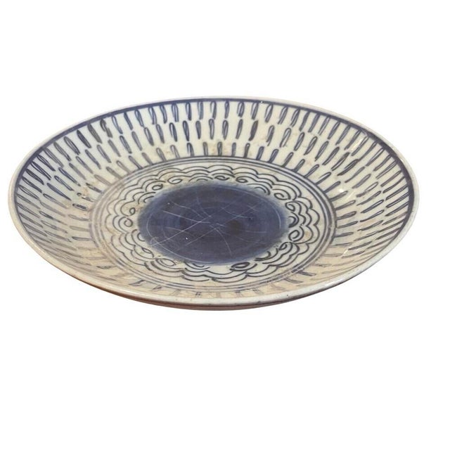 Chinese Antique 20th Century Qing Dynasty Blue & White Plate (9..5" Dia.) For Sale - Image 3 of 10