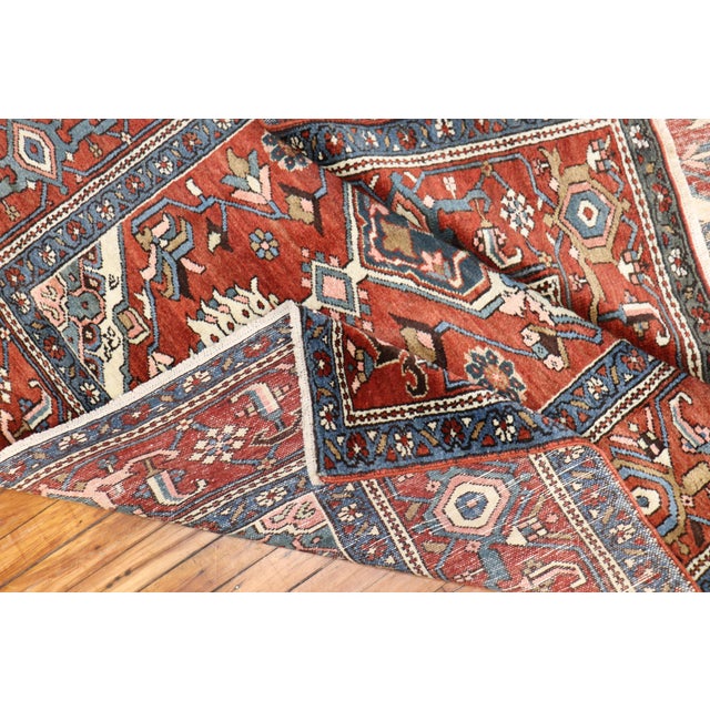 Red Antique Zabihi Collection Traditional Persian Heriz Serapi Rug For Sale - Image 8 of 9