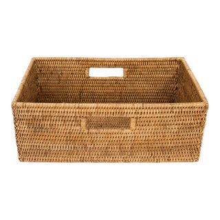 Artifacts Rattan Rectangular Shelf Basket with Side Handles in Honey Brown - 16" For Sale