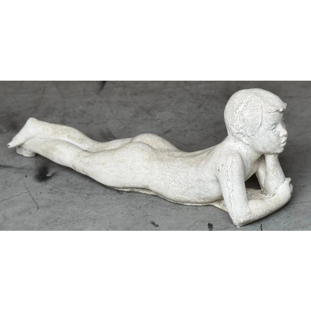 Mid 20th Century American Art Deco Style Cast Stone Garden Sculpture of a Daydreaming Youth For Sale - Image 5 of 8