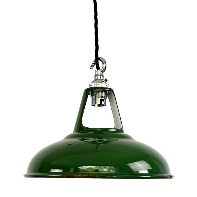 Industrial Green Enamel Pendant Light from Coolicon, 1930s For Sale