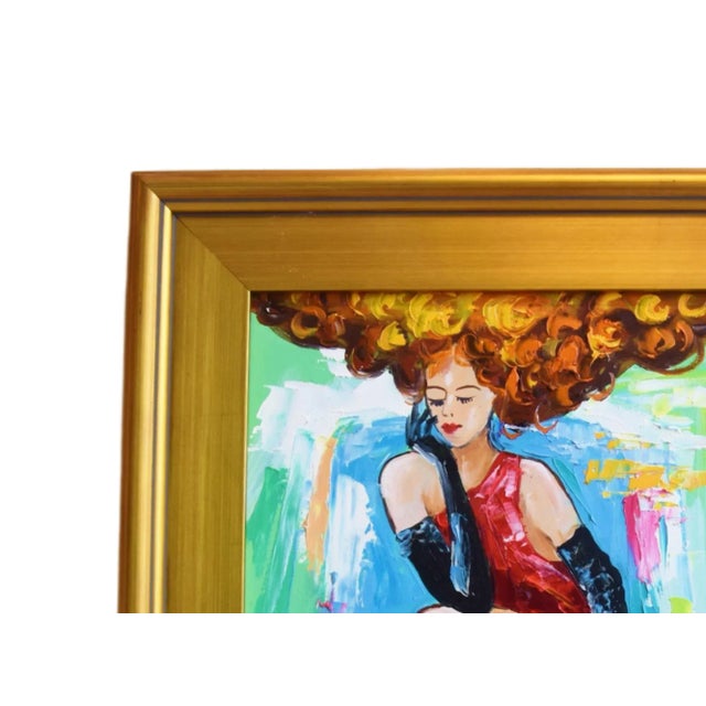 French Moulin Rogue Cabaret Dancer Portrait Oil Painting (W/ Antiqued Gold Wood Frame For Sale In Los Angeles - Image 6 of 9