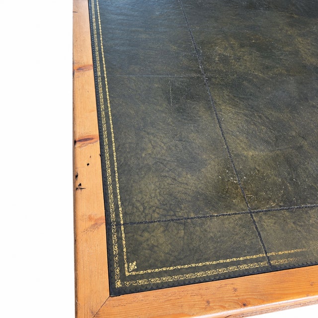 1900 - 1909 Antique George III Style Green Tooled Leather Top Irish Pine Partners Desk For Sale - Image 5 of 7