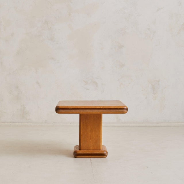 Mid-Century Modern French Square Oak Side Table with Inlaid Detailing, 1960s - 2 Available For Sale - Image 3 of 8