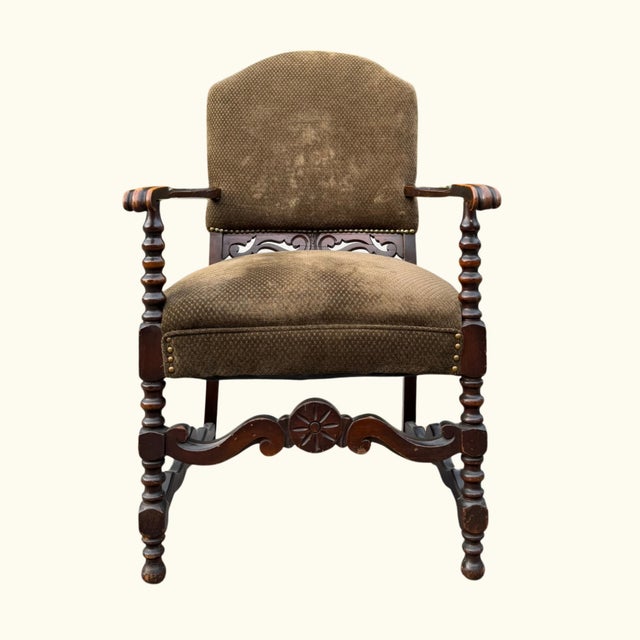 1930s Carved Armchair – Antique Wood Library Chair For Sale - Image 4 of 14