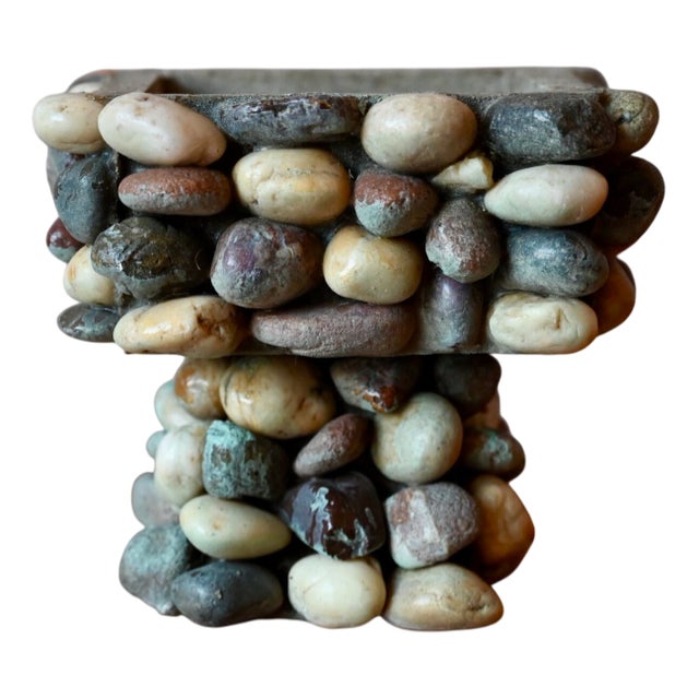 Brutalist Style Ikebana Concrete Planter with Pebbles For Sale