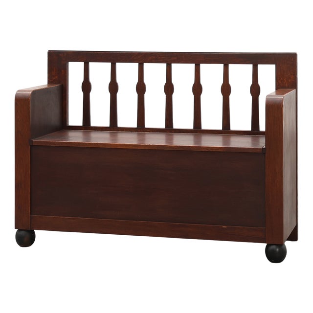 Modernist Art Deco Bench with Lift-Top Storage Seat in Oak, Belgium, 1920s For Sale