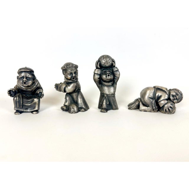 Silver Vintage Italian Pewter Monk Football Team from Peltro, 1970s, Set of 4 For Sale - Image 8 of 8