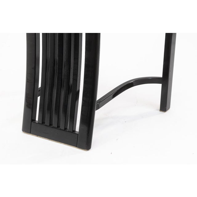 Wood Set of 8 Liberty Postmodern Black Lacquered High Dining Chairs With Knoll Fabric For Sale - Image 7 of 10