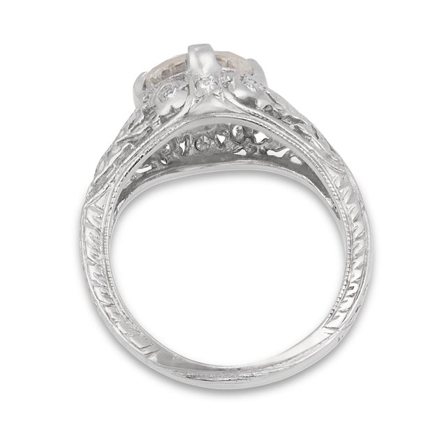 1930s Art Deco Gia 1.51 Carat Old European Cut Diamond Platinum Engagement Ring, Size 4.5 For Sale In Los Angeles - Image 6 of 7