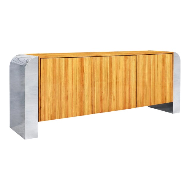 Mid-Century Modern Zebrawood and Chrome Credenza by John Mascheroni For Sale