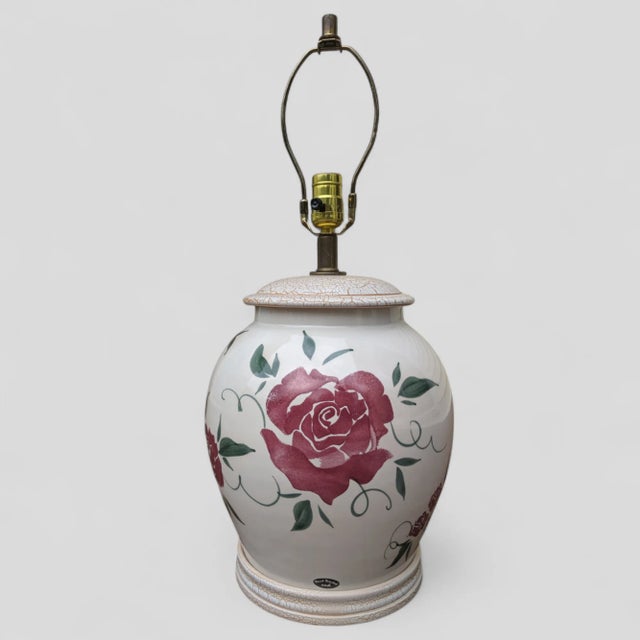 Vintage Cottagecore Hand Painted Floral Ceramic Table Lamp For Sale - Image 12 of 12
