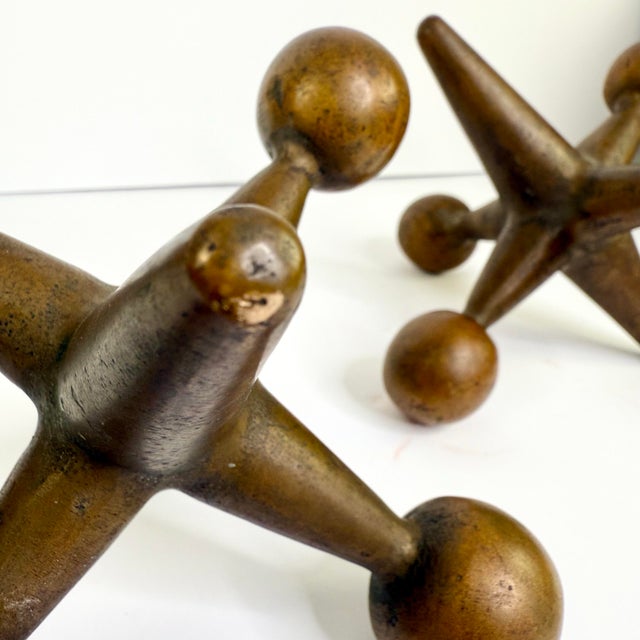 Brass 2 1960s Mid Century Modern Jax Jacks Brass Metal Sculpture Bookends MCM For Sale - Image 8 of 8