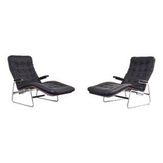 Bauhaus Model Fenix Chaise Lounge in Leather and Chrome by Sam Larsson for Dux, 1960s, Set of 2 For Sale