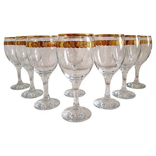 Gold-Disc Wine Glasses - Set of 8 For Sale