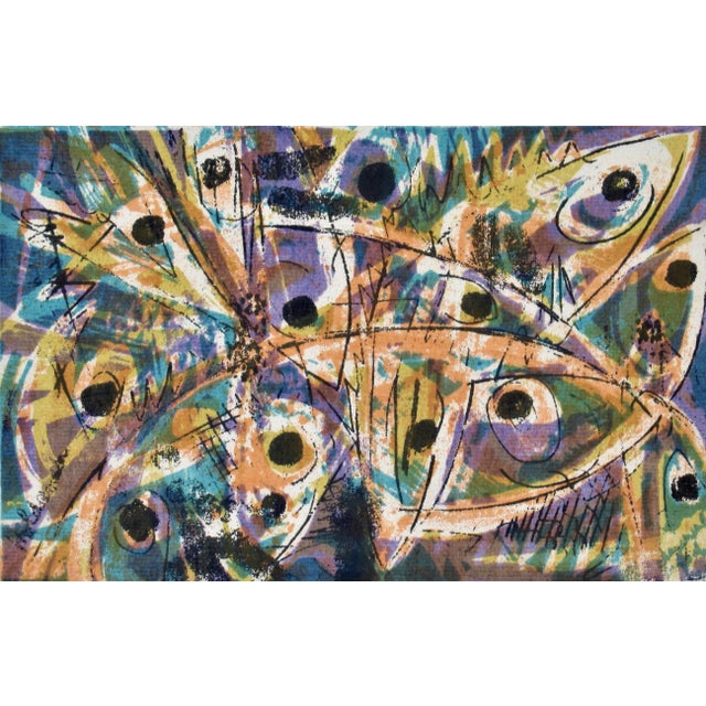 This artwork titled "Fish" is an original color lithograph on Laid paper by California artist Robert Holdeman, 1912-1994....