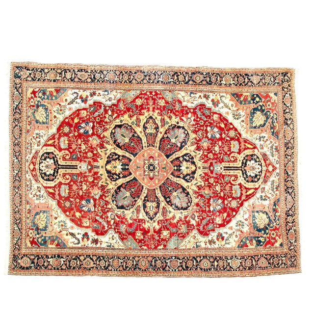Tribal Antique Mansion Size Persian Serapi Rug For Sale - Image 3 of 12