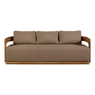 Eclipse Outdoor Solid Teak Wood Sofa - Light Brown Fabric For Sale