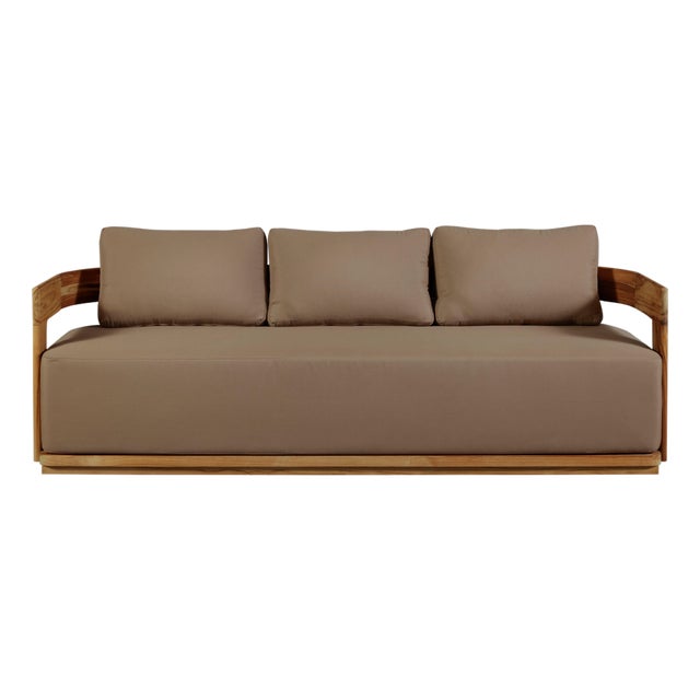 Eclipse Outdoor Solid Teak Wood Sofa - Light Brown Fabric For Sale