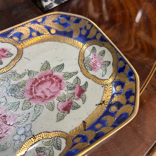 Detailed Floral Vintage Ceramic Petite Tray With Gold Accents For Sale - Image 4 of 8