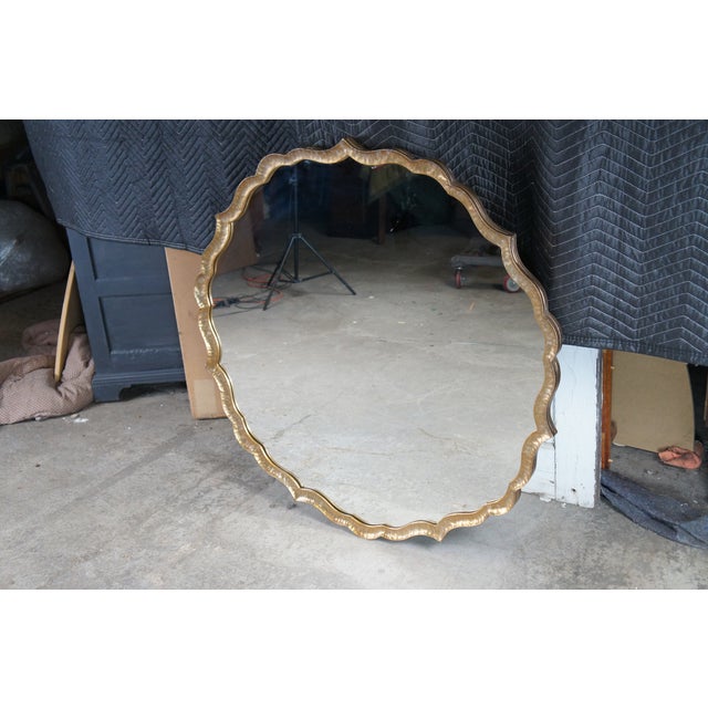 Late 20th Century 2 Zentique Hollywood Regency Gold Metal Scalloped Wall Mirrors Pair For Sale - Image 5 of 10